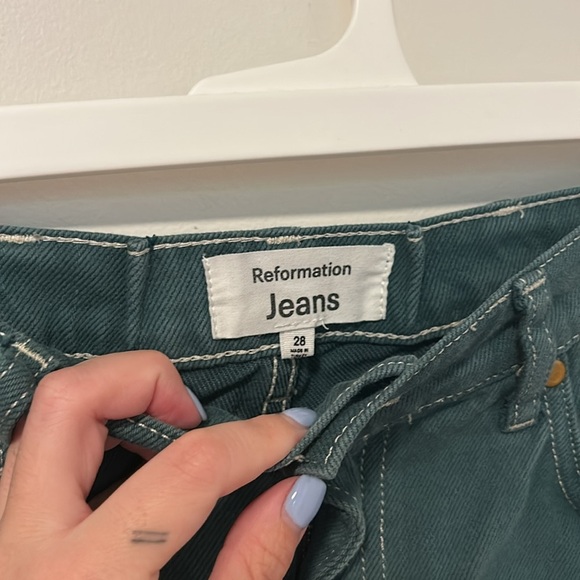 Reformation Cowboy Studded High Rise Straight Jeans Green Size 28 Inseam 28 - Picture 3 of 6